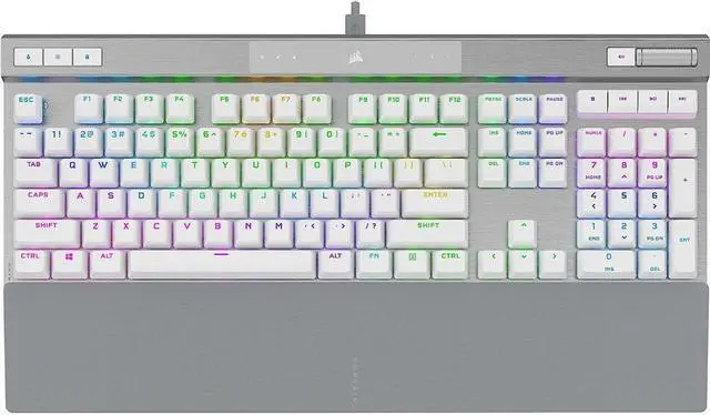 Main image of CORSAIR K70 PRO RGB Optical-Mechanical Gaming Keyboard, Backlit RGB LED, CORSAIR OPX, PBT Keycaps (CH-910951A-NA), White