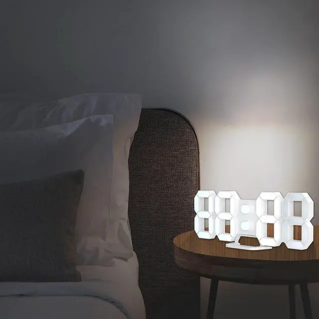 Alt view image 7 of 7 - EDUP Home 3D LED Digital Wall Clock Desk Alarm Clock with Remote Control for Kitchen Bedroom Office, Fashion 9.7" LED Night Light Decor Clock Adjust Brightness 12H/24H Time Date Temperature EH-LED1302