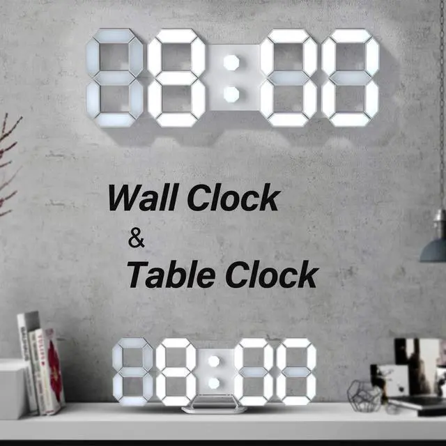 Alt view image 5 of 7 - EDUP Home 3D LED Digital Wall Clock Desk Alarm Clock with Remote Control for Kitchen Bedroom Office, Fashion 9.7" LED Night Light Decor Clock Adjust Brightness 12H/24H Time Date Temperature EH-LED1302