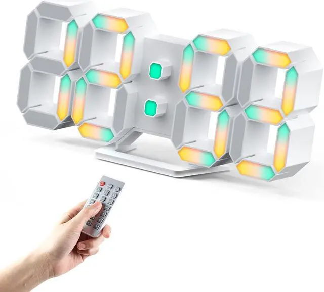 Alt view image 3 of 7 - EDUP 3D LED Desk Alarm Clock Night Light 7 Colors 9.7" with Remote Control, Digital Alarm Clock Adjustable Brightness Timer 12/24 Hr Time/Date/Temperature for Kid Bedroom/ Kitchen/Office -EH-LED1319