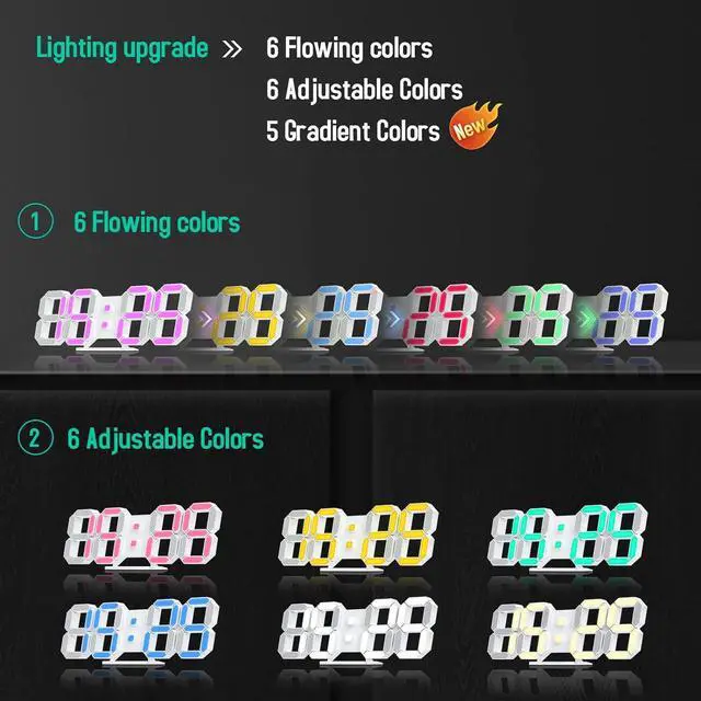 Alt view image 7 of 7 - EDUP 3D LED Desk Alarm Clock Night Light 7 Colors 9.7" with Remote Control, Digital Alarm Clock Adjustable Brightness Timer 12/24 Hr Time/Date/Temperature for Kid Bedroom/ Kitchen/Office -EH-LED1319