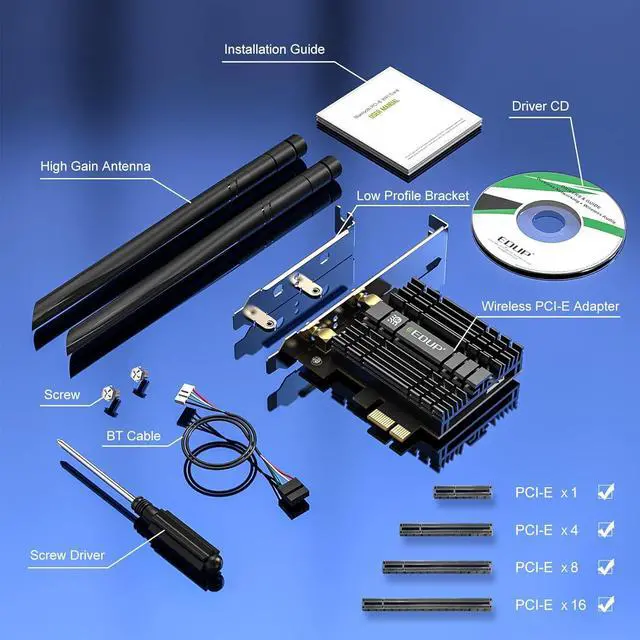 Alt view image 6 of 7 - EDUP PCIE WiFi 6E Card AX210 Bluetooth 5.2 AX5400M 802.11ax Tri-Band 6G/5.8G/2.4GHz Heat Sink 6dBi Antenna PCI-E Wireless Network Cards for Desktop PC Support Windows 11/10 64-bit - EP-9651GS