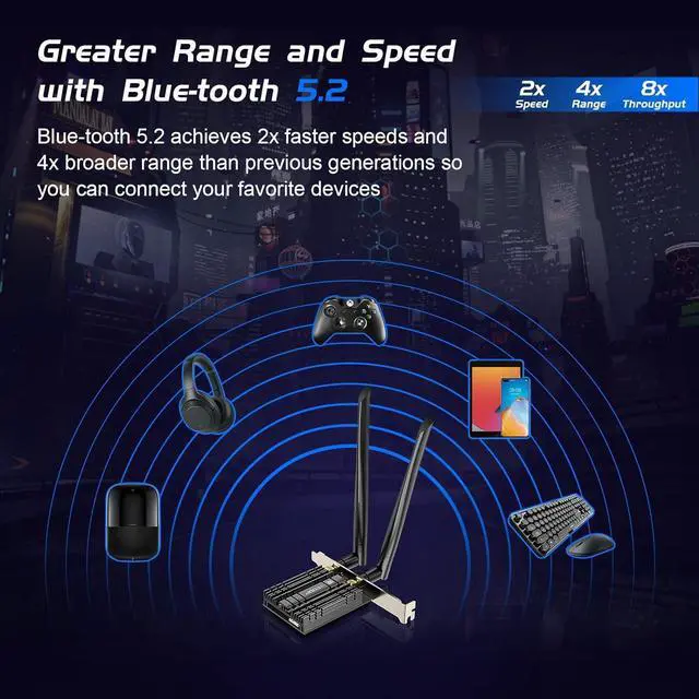 Alt view image 7 of 7 - EDUP PCIE WiFi 6E Card AX210 Bluetooth 5.2 AX5400M 802.11ax Tri-Band 6G/5.8G/2.4GHz Heat Sink 6dBi Antenna PCI-E Wireless Network Cards for Desktop PC Support Windows 11/10 64-bit - EP-9651GS