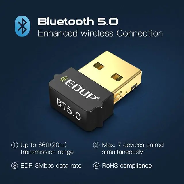 Alt view image 7 of 7 - EDUP Mini USB Bluetooth 5.0 Adapter , USB 2.0 Bluetooth EDR Dongle for Desktop/PC/Laptop, 66ft/20M Transmission Range, BT 5.0 Adapter Support Windows 10/8.1/8 /7 (Need Installed Driver) EP-B3519S