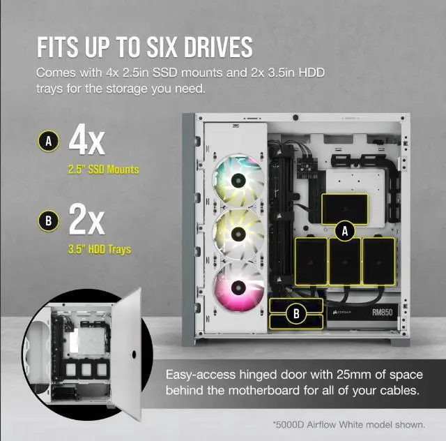 Alt view image 4 of 4 - Corsair 5000D Airflow Tempered Glass Mid-Tower ATX PC Case, White, CC-9011211-WW