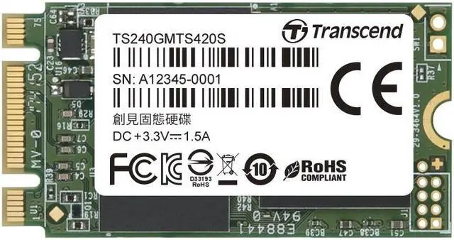 Alt view image 3 of 5 - Transcend 240GB M.2 SATA III 6Gb/s SSD MTS420 3D TLC Flash 42mm Form Factor