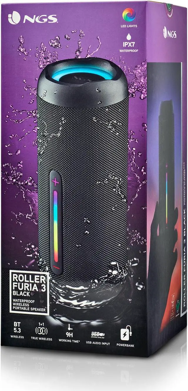 Alt view image 2 of 3 - NGS Roller Furia 3 60W Waterproof BT Speaker with USB/FM/TF/AUX - ROLLERFURIA3BLACK