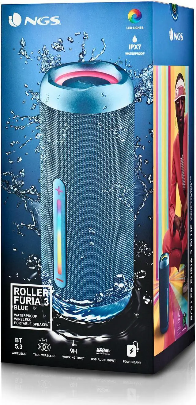 Alt view image 2 of 3 - NGS Roller Furia 3 60W Waterproof BT Speaker with USB/FM/TF/AUX - ROLLERFURIA3BLUE
ROLLERFURIA3BLUE