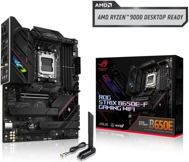 Main image of ASUS ROG Strix B650E-F Gaming WiFi AMD B650 AM5 Ryzen Desktop 9000 8000 & 7000 ATX motherboard, 12+2 power stages, DDR5, 3x M.2 slot, PCIe® 5.0, WiFi 6E, 2.5G LAN, USB 3.2 Gen 2x2 Type-C®, Aura Sync
