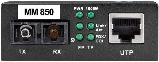 Alt view image 2 of 8 - Black Box Pure Networking Transceiver Media Converter 1 x Network (RJ-45) - 1 x SC Ports - DuplexSC Port - Multi-mode-850 nm Fiber-Gigabit Ethernet-1804.46 ft-AC Adapter-Standalone, Rack-mountable