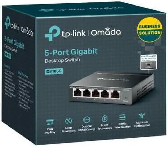 Alt view image 2 of 13 - TP-Link Omada 5-Port Gigabit Desktop Switch PORT: 5 Gigabit RJ45 Ports SPEC: Desktop Steel Case FEATURE: Plug and Play - DS105G