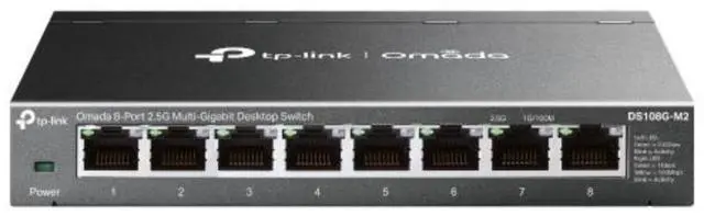 Main image of TP-Link Omada 8-Port 2.5G Multi-Gigabit Desktop Switch PORT: 8 2.5G RJ45 Ports SPEC: Desktop Steel Case FEATURE: Plug and Play - DS108G-M2