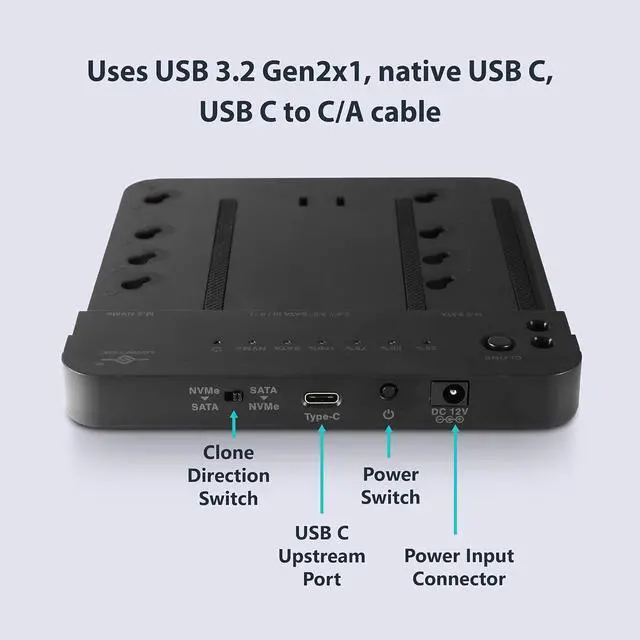 Alt view image 3 of 7 - Vantec Multi-Function M.2/SATA Storage Adapter with Clone for M.2 NVMe M.2 SATA SSD HDD 2.5" 3.5" SATA