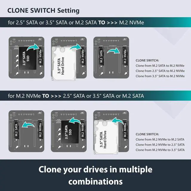 Alt view image 5 of 7 - Vantec Multi-Function M.2/SATA Storage Adapter with Clone for M.2 NVMe M.2 SATA SSD HDD 2.5" 3.5" SATA
