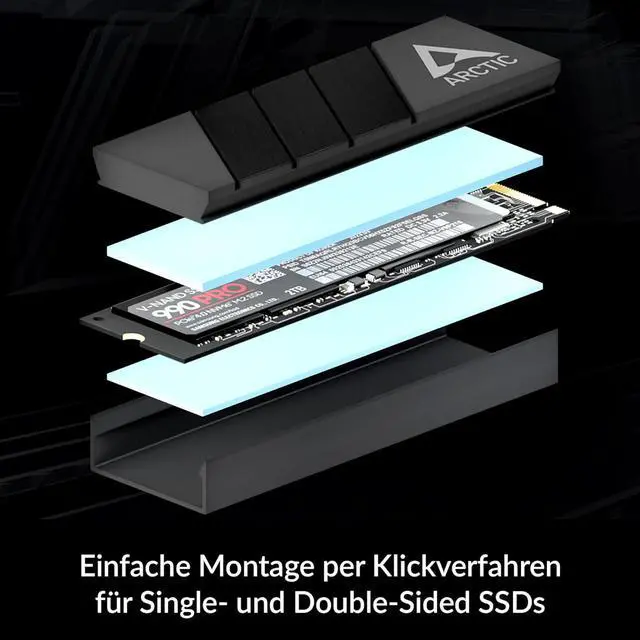 Alt view image 2 of 7 - ARCTIC M2 Pro Heatsink Cooler for M.2 2280 SSD, with ARCTIC TP-3 Thermal Pads, Compatible with PC and Gaming Consoles for Dual and Single-Sided SSDs Black
