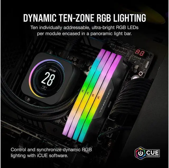 Alt view image 5 of 6 - CORSAIR Vengeance RGB 32GB (2 x 16GB) 288-Pin PC RAM DDR5 6000 (PC5 48000) Desktop Memory Model CMH32GX5M2E6000Z36