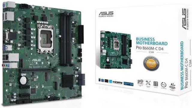 Main image of ASUS Pro B660M-C D4-CSM LGA 1700(Intel 12th&13th Gen) Micro-ATX Commercial motherboard (PCIe 4.0, DDR4,2xM.2 slots, M.2 slot only (Key E), front USB 3.2 Gen 1 Type-C ,TPM 2.0 IC onboard