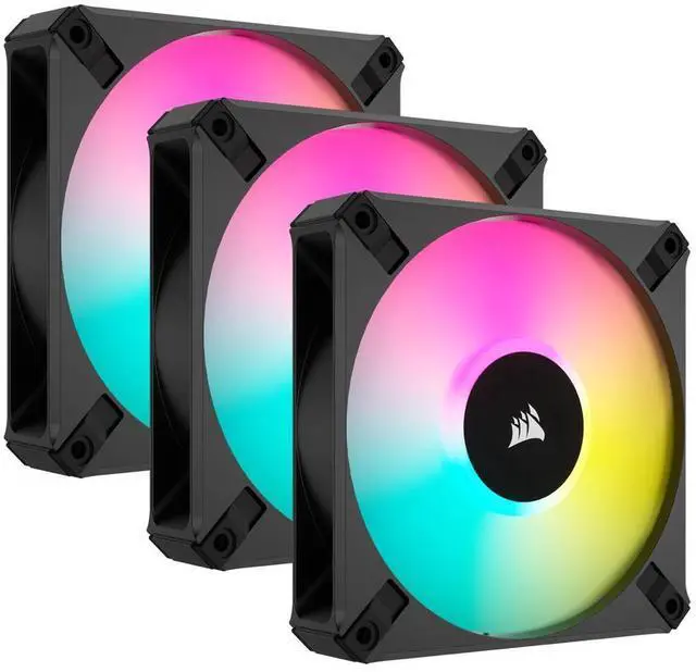 Main image of CORSAIR iCUE AF120 RGB ELITE 120mm PWM Triple Fan Kit - Eight RGB LEDs Per Fan - Included iCUE Lighting Node CORE Controller -  AirGuide Technology