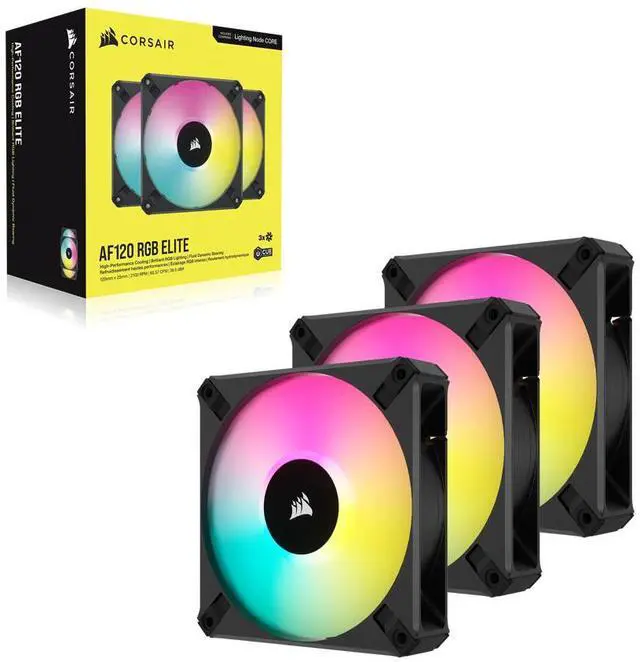 Alt view image 2 of 2 - CORSAIR iCUE AF120 RGB ELITE 120mm PWM Triple Fan Kit - Eight RGB LEDs Per Fan - Included iCUE Lighting Node CORE Controller -  AirGuide Technology