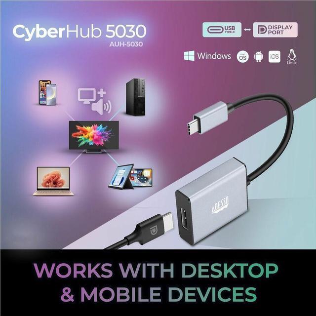 Alt view image 5 of 20 - Adesso USB-C to Display Port Adapter