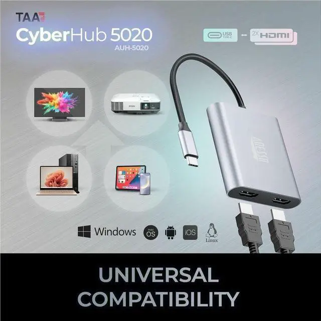 Alt view image 5 of 20 - Adesso USB-C to Dual HDMI Adapter