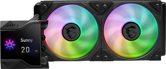 Main image of MSI MPG CoreLiquid D240 ARGB CPU Liquid Cooler - 2.4" IPS LCD Screen - 240mm Radiator - Double 120mm ARGB PWM Fans - LGA 1700/1851 / AM5/AM4 Compatible