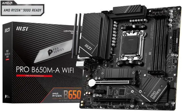 Main image of MSI PRO B650M-A WIFI AM5 AMD B650 SATA 6Gb/s DDR5 Ryzen 7000 Micro ATX Motherboard