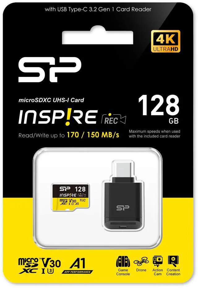 Alt view image 2 of 2 - Silicon Power 128GB Inspire UHS-1(U3) V30 A1 TLC Micro SDXC Memory Card with USB Reader - Model SP128GBSTXLV3VC2