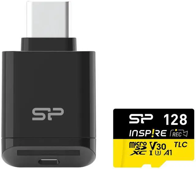 Main image of Silicon Power 128GB Inspire UHS-1(U3) V30 A1 TLC Micro SDXC Memory Card with USB Reader - Model SP128GBSTXLV3VC2