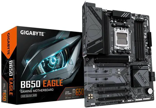 Alt view image 3 of 3 - GIGABYTE B650 EAGLE Motherboard - Supports AMD Ryzen 9000 CPUs, 12+2+2 Phases Digital VRM, up to 7600MHz DDR5 (OC), 1xPCIe 5.0 + 2xPCIe 4.0 M.2, GbE LAN, USB 3.2 Gen2