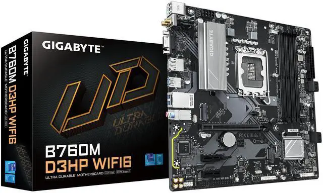 Main image of GIGABYTE B760M D3HP WIFI6 Motherboard - Supports Intel Core 14th Gen CPUs, 4+1+1 Phases Digital VRM, up to 5600MHz DDR5, 2xPCIe 4.0 M.2, Wi-Fi 6, GbE LAN, USB 3.2 Gen1