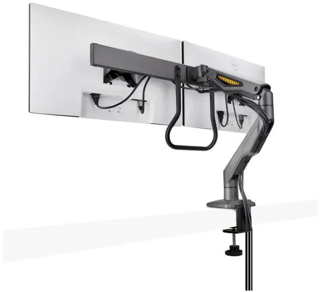 Alt view image 3 of 11 - StarTech Desk Mount Dual Monitor Arm with Crossbar, Up To 27 Displays, VESA 75x75/100x100, Max 33lb/15kg, C-Clamp, Fully Articulating, Mechanical Spring, TAA - H2M1AS2-MONITOR-ARM