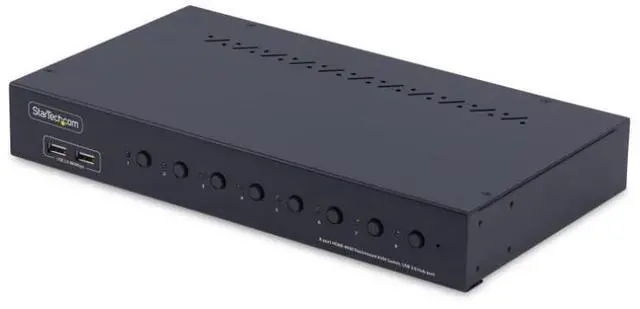 Main image of StarTech 8-Port HDMI KVM Switch with 1U Rack Mount Kit, 4K 60Hz HDMI 2.0, Push-Button & Hotkey Switching, 4-Port USB Hub, OS Independent, TAA Compliant - R8AH202-KVM-SWITCH