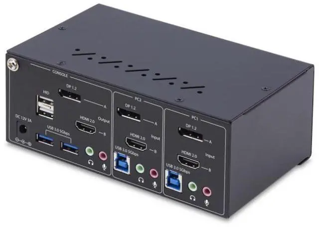 Alt view image 2 of 10 - StarTech 2-Port Dual-Monitor DisplayPort and HDMI KVM Switch - 4K 60Hz - 1x HDMI & 1x DP Monitor - 2-Port USB 5Gbps Hub - 2x USB HID Ports - TAA Compliant - P2ADDH462-KVM-SWITCH