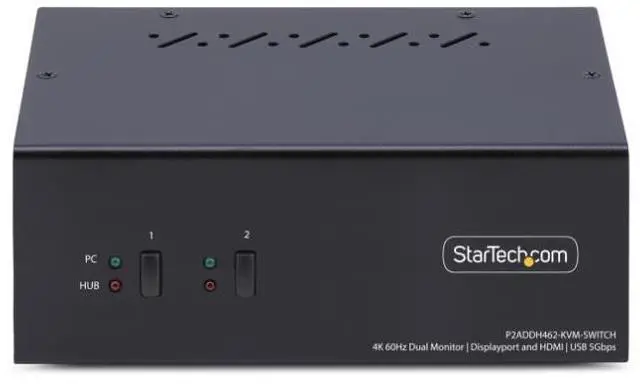 Main image of StarTech 2-Port Dual-Monitor DisplayPort and HDMI KVM Switch - 4K 60Hz - 1x HDMI & 1x DP Monitor - 2-Port USB 5Gbps Hub - 2x USB HID Ports - TAA Compliant - P2ADDH462-KVM-SWITCH