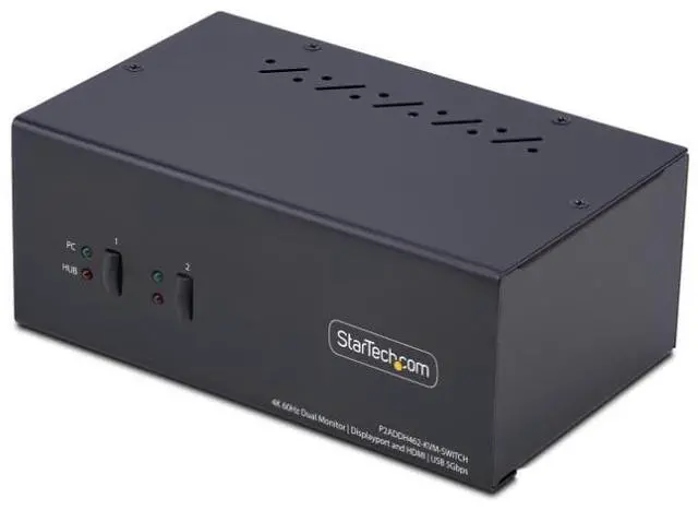 Alt view image 4 of 10 - StarTech 2-Port Dual-Monitor DisplayPort and HDMI KVM Switch - 4K 60Hz - 1x HDMI & 1x DP Monitor - 2-Port USB 5Gbps Hub - 2x USB HID Ports - TAA Compliant - P2ADDH462-KVM-SWITCH
