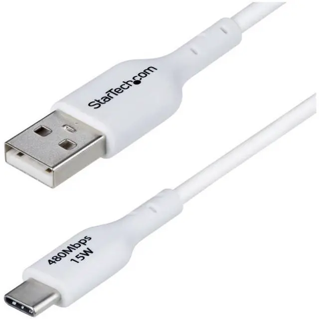 Alt view image 2 of 9 - StarTech 3ft (91cm) USB-A to USB-C Charging Cable, Charge & Sync, 3A, USB 2.0, TPE Jacket - White USB Charging Cord - USB2AC3FWHE