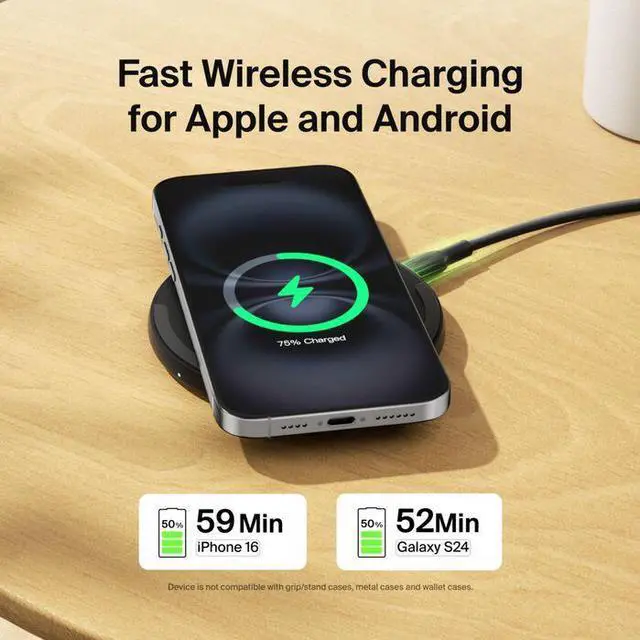 Alt view image 4 of 7 - Belkin Wireless Charging Pad 15W Model WIA012TTBK