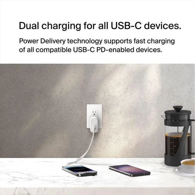 Alt view image 3 of 7 - Belkin Dual USB-C Charger with PPS 60W Model WCB010DQWH
