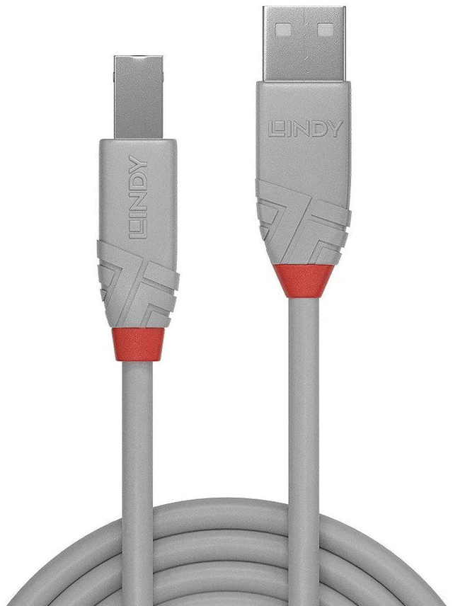 Alt view image 2 of 4 - Lindy 3m USB 2.0 Type A to B Cable, Anthra Line, grey 36684