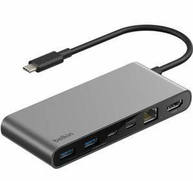 Main image of Belkin 8-Port USB-C Hub 2xUSB-A, 2xUSB-C, 1xHDMI, 1xEthernet, 1xSD Reader, 1xMicroSD Reader Grey Model INC024FQSGY