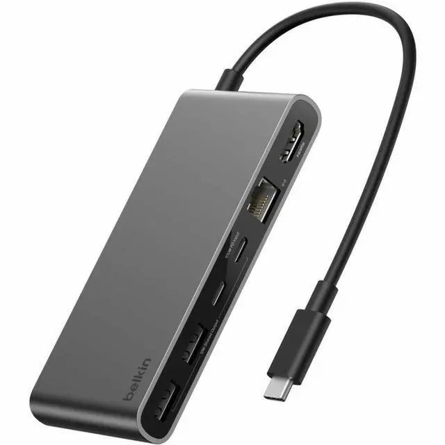 Alt view image 6 of 7 - Belkin 8-Port USB-C Hub 2xUSB-A, 2xUSB-C, 1xHDMI, 1xEthernet, 1xSD Reader, 1xMicroSD Reader Grey Model INC024FQSGY