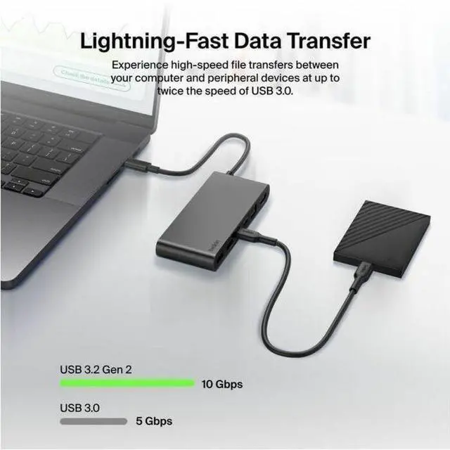 Alt view image 7 of 7 - Belkin 8-Port USB-C Hub 2xUSB-A, 2xUSB-C, 1xHDMI, 1xEthernet, 1xSD Reader, 1xMicroSD Reader Grey Model INC024FQSGY