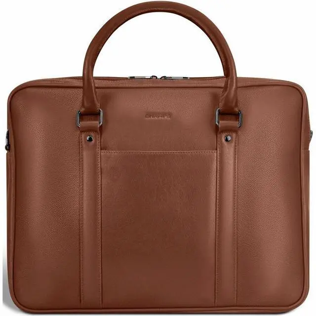 Alt view image 2 of 8 - Champs Onyx Carrying Case (Briefcase) for 11" to 15.6" Notebook - Brown - RFID Resistant - Top Grain Cowhide Leather Body - Shoulder Strap, Handle, Trolley Strap - 3.17 gal Capacity - OB-412-BROWN