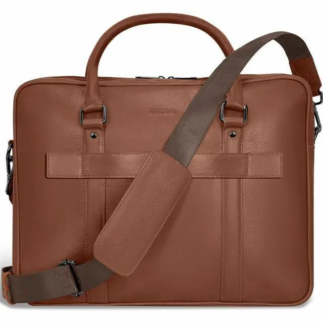 Alt view image 3 of 8 - Champs Onyx Carrying Case (Briefcase) for 11" to 15.6" Notebook - Brown - RFID Resistant - Top Grain Cowhide Leather Body - Shoulder Strap, Handle, Trolley Strap - 3.17 gal Capacity - OB-412-BROWN