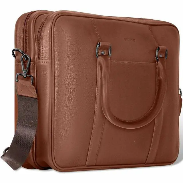 Alt view image 4 of 8 - Champs Onyx Carrying Case (Briefcase) for 11" to 15.6" Notebook - Brown - RFID Resistant - Top Grain Cowhide Leather Body - Shoulder Strap, Handle, Trolley Strap - 3.17 gal Capacity - OB-412-BROWN