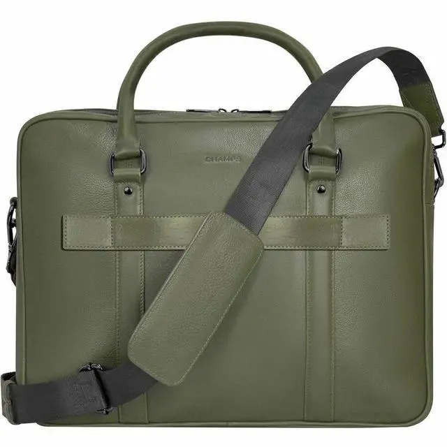 Alt view image 3 of 7 - Champs Onyx Carrying Case (Briefcase) for 11" to 15.6" Notebook - Khaki - RFID Resistant - Top Grain Cowhide Leather Body - Shoulder Strap, Handle, Trolley Strap - 3.17 gal Capacity - OB-412-KHAKI
