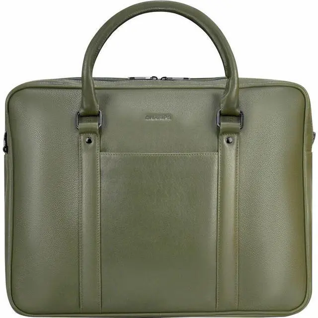 Alt view image 2 of 7 - Champs Onyx Carrying Case (Briefcase) for 11" to 15.6" Notebook - Khaki - RFID Resistant - Top Grain Cowhide Leather Body - Shoulder Strap, Handle, Trolley Strap - 3.17 gal Capacity - OB-412-KHAKI