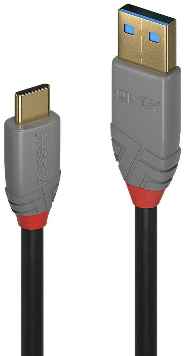 Alt view image 2 of 4 - Lindy 2m USB 3.2 Type A to C Cable, 10Gbps, 5A, PD, Anthra Line - 36913
