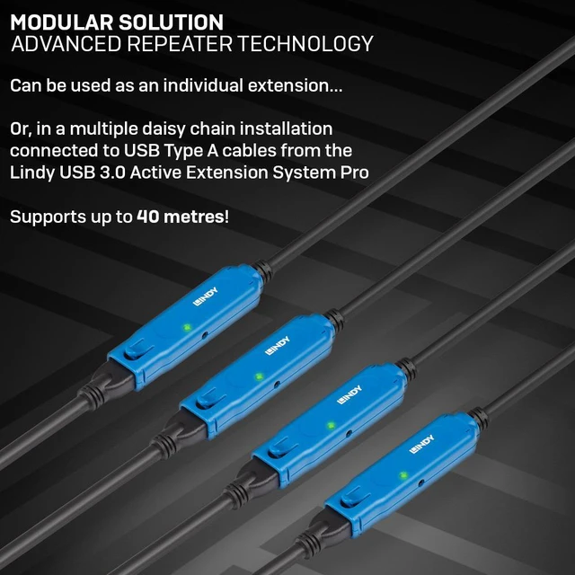 Alt view image 2 of 9 - Lindy 5m USB 3.2 Gen 1 C/A Active Extension Pro - 43380